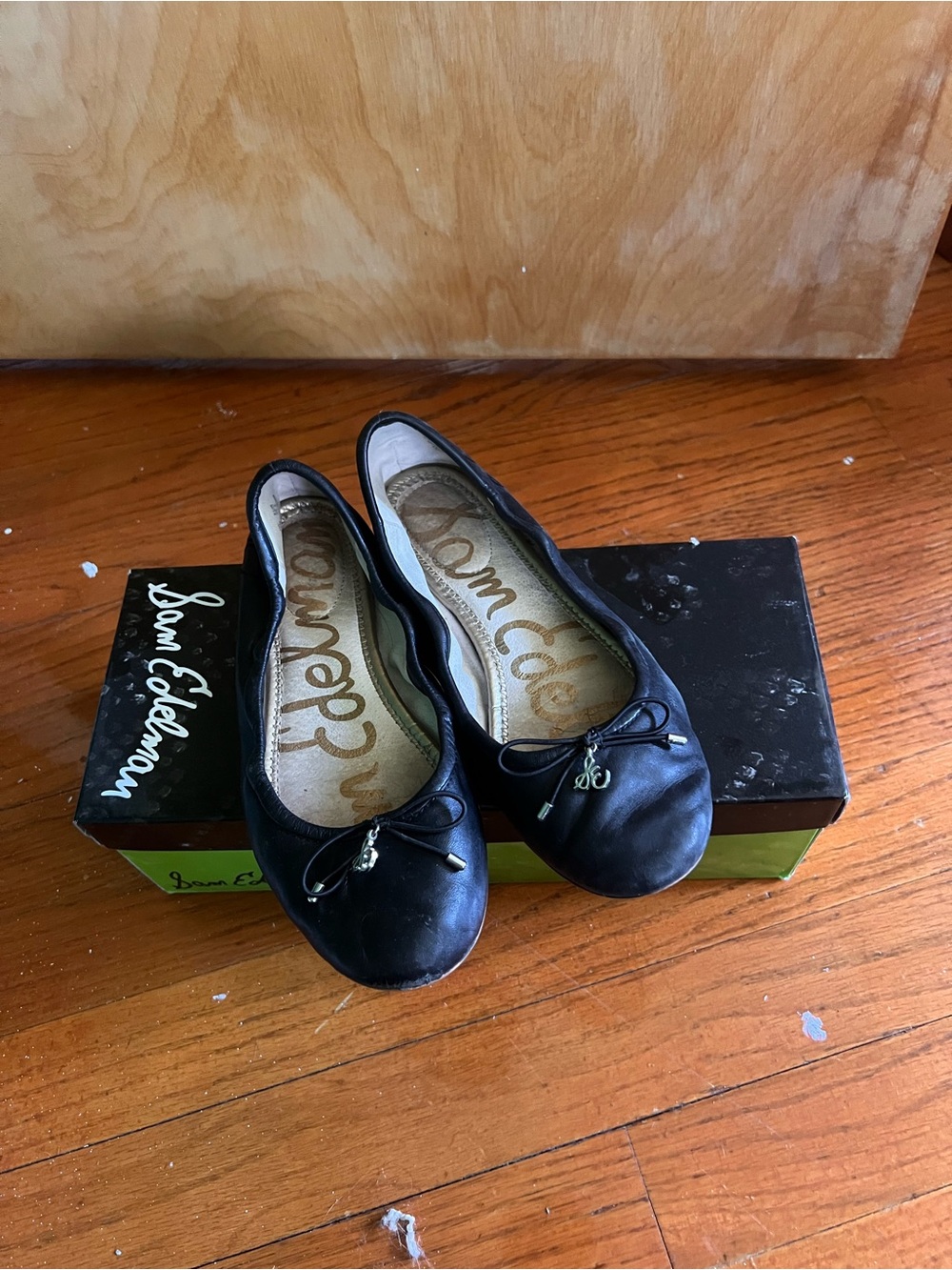 Sam Edelman Felicia Black Leather Bow Ballet Flats